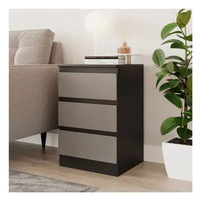 (Black & Grey) Drawer Skagen High Wooden Bedroom Chest Cabinet No Handle Drawer Storage