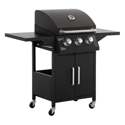 Outsunny Burner Gas Grill Portable BBQ Trolley w/ Wheels and Side Shelves