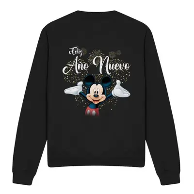 (S, Black) Disney Unisex Adult Spanish Mickey Mouse Fireworks New Year Sweatshirt