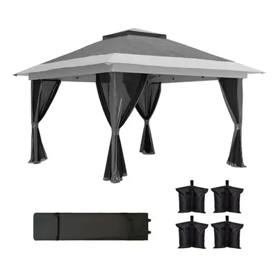 Outsunny 3.6 x 3.6m Pop Up Gazebo with Netting and Wheeled Bag, Dark Grey