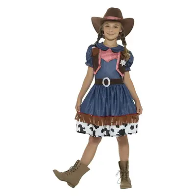 Texan Cowgirl Costume, Blue, with Dress, Attached Waistcoat & Hat