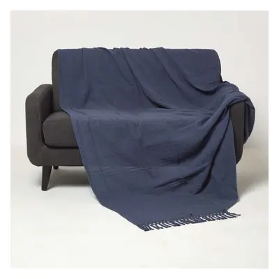 (Navy Blue, x cm) Kashi Cotton Throw with Tassels