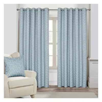 (W 228cm x Drop 137cm, Blue) Geometric Jacquard Blackout Eyelet Curtain Pair