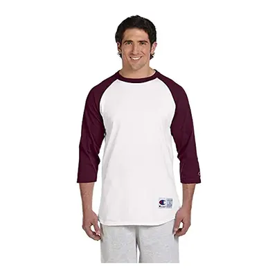 Champion Mens Raglan Baseball T-Shirt, White/Maroon, X-Large