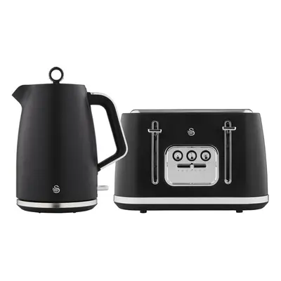 Swan Serenity Kitchen Set, 1.7L Kettle & Slice Toaster, Black, SK14017BLK & ST19024BLK