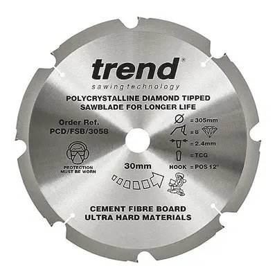 Professional PCD Polycrystalline Diamond Tipped Sawblade, 305mm Diameter, 30mm Bore, Teeth, 2.4m