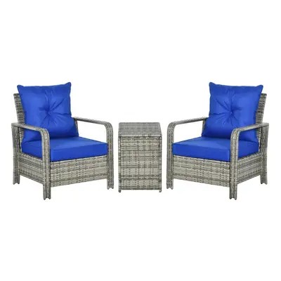 Outsunny PCs PE Rattan Garden Sofa Set w/ Chairs & Storage Table Blue