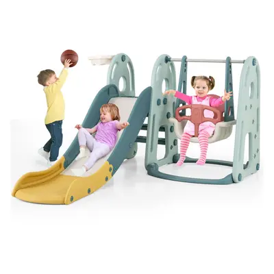 4-in-1 Kids Slide and Swing Set Freestanding Baby Slide Playset