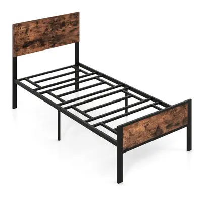 Single Size Metal Bed Frame Platform Bed w/ Headboard & Footboard