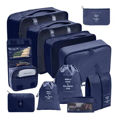 (Eleven piece set of navy blue, suit) Hot Selling Amazon Waterproof Travel Storage Bag Set Of 70