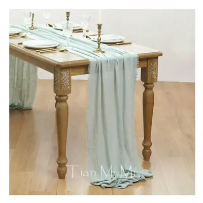 (62x1000cm, Greyish green) Table Runner Rustic Cotton Gauze Cloth Dining Burlap Retro Burr Textu