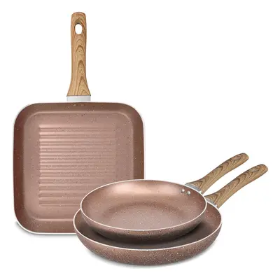 Rose Gold Pcs Induction Non Stick Marble Frying Grill Pan Set Griddle Cookware (Griddle Pan Not 