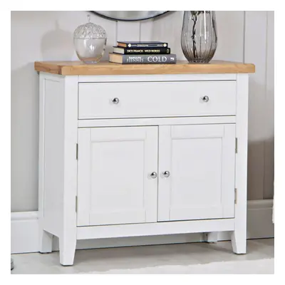 (White - Small) Sideboard Solid Oak Veneer White Storage Cabinet Fully Assembled