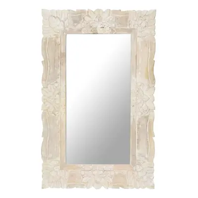 (white) vidaXL Mirror Hanging Wall-Mounted Mirror Hall Makeup Mirror Solid Mango Wood