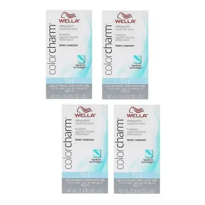 (T14 Pack of 4) Wella Color Charm Cooling Violet Permanent Liquid Hair Toner