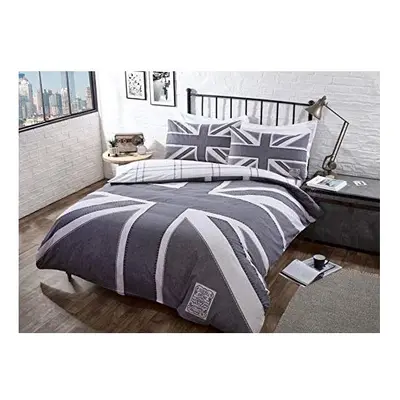 CnA Stores - Denim Grey Union Jack England Double Duvet Cover Reversible Bedding Set With Pillow