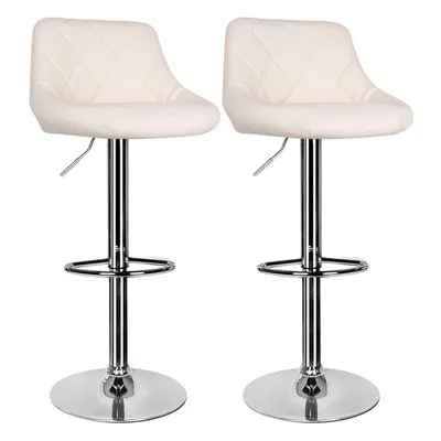 (White) Bar Stool Breakfast Bar Stool with Chrome Footrest and Base Swivel Gas Lift Kitchen Stoo