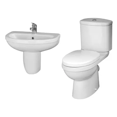 Vito Bathroom Round Ceramic Bundle with Toilet Pan, Cistern, Seat, 550mm Tap Hole Basin and Semi