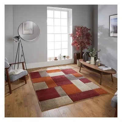 (27. 8425R Box - Terracotta, x cm) Modern Geometric Floral Abstract Area Rugs Check Multi Colour