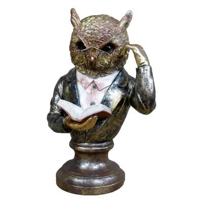 Dapper Reading Owl Bust | Resin Figurine Ornament