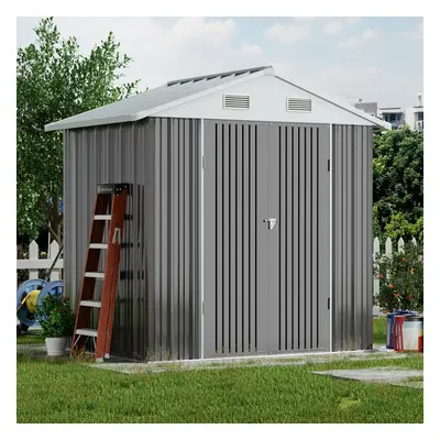 6 x ft Apex Metal Shed Garden Storage Shed with Double Door, Grey