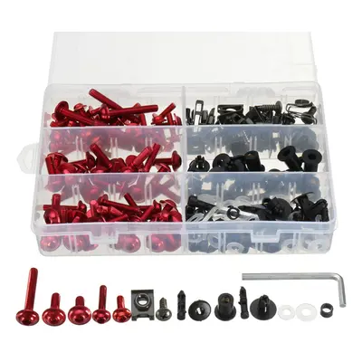 (Red) 223pcs Motorcycle Windscreen Body Fairing Bolts Fastener Clips Screws For Honda/Yamaha