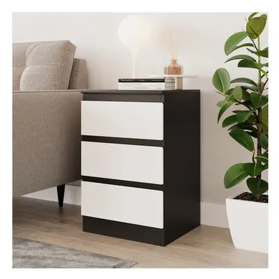 (Black & White) Drawer Skagen High Wooden Bedroom Chest Cabinet No Handle Drawer Storage