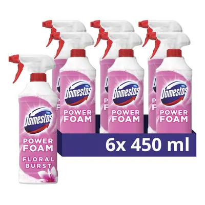 Power Foam Floral Burst Toilet & Bathroom Cleaner Spray sprays upside down & eliminates 99.99% o