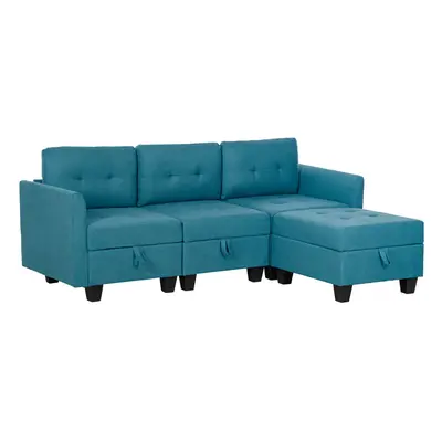 HOMCOM Convertible Modular Sectional Sofa w/ Storage Wood Frame Light Blue