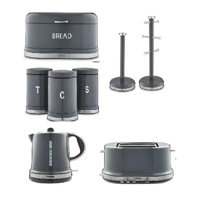 Stylish 1.5L 3kW Kettle Slice Toaster, Breadbin, Canister, Towel pole &Mug Set