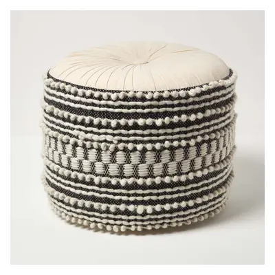 Pryia Cream & Black Macrame Boho Pouffe