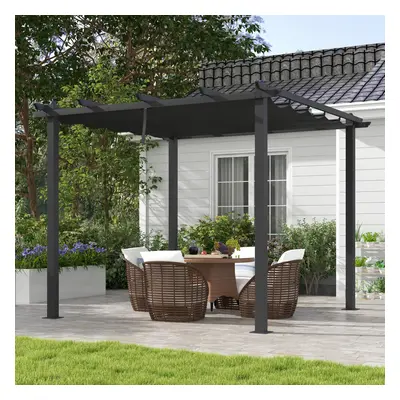 Outsunny x 3(m) Aluminium Pergola with Retractable Roof, Garden Gazebo Canopy