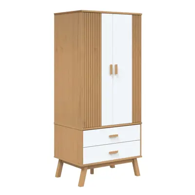 vidaXL Wardrobe Closet Clothes Storage Cabinet White and Brown Solid Wood Pine