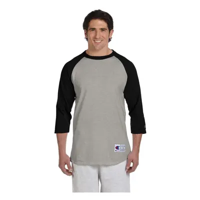 Champion Men's Raglan Baseball T-Shirt Oxford Gray/Black Large