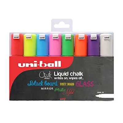 uni-ball PWE-8K Liquid Chalk Pens. Multi-Purpose Wipeable Coloured Markers for Blackboards, Chal