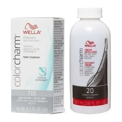 (T10 & Dev (Vol. 20) 3.6oz) Wella Color Charm T14 Pale Ash Blonde Permanent Liquid Hair Toner