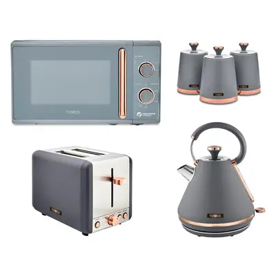 Tower Cavaletto Grey Pyramid Kettle Toaster Microwave & Canisters Set