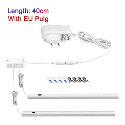 (2 x 40cm interface + EU Plug, Warm White) LED Cabinet Light Wireless Hand Sweep Closet Lamp Inf