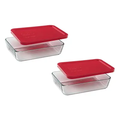 Pyrex 3-Cup Rectangle Food Storage, Pack of Containers, Box of 2, Clear, Red Cover