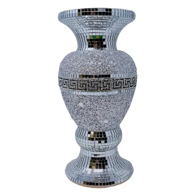 Crushed Diamond Ceramic Silver Vase, Diamante Bling Home Ornament 30cm