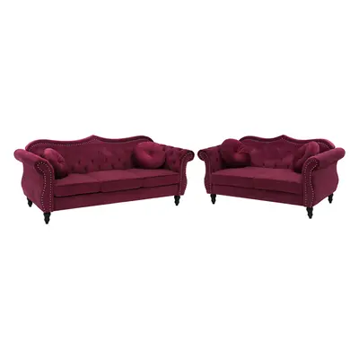 Velvet Sofa Set Burgundy SKIEN