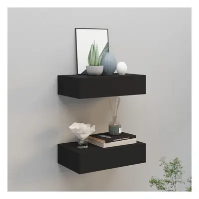 vidaXL 2x Wall-mounted Drawer Shelves Black MDF Wall CabinetFloating Shelf