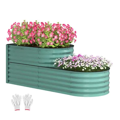 Outsunny 2-Tier Galvanised Raised Garden Bed with Safety Edging, Dark Green