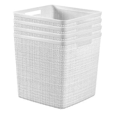 Curver Jute Decorative Plastic Organization and Storage Basket Perfect Bins for Home Office Clos