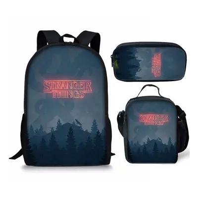 (16) Stranger Things 3pcs Schoolbag Lunch Bag Pencil Case Kids Set