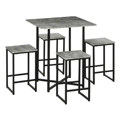 HOMCOM Concrete Effect Square Bar Table Set with Stools for People Grey