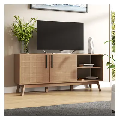 Wooden TV Stand with Storage Cabinet and Open Shelves