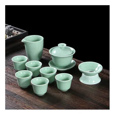 (10 piece set of covered bowls - celadon, Universal version) Ruyao Tea Set, Tea Towel, Kung Fu T