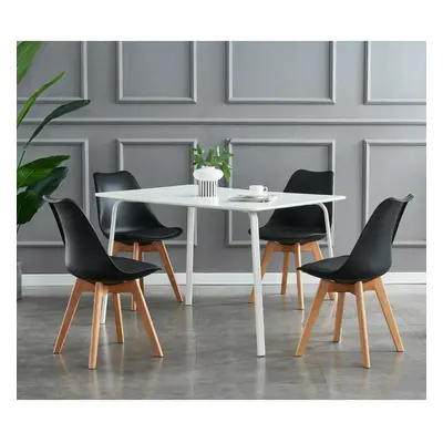 (Black, 4) MCC Dining Chairs with Wooden Legs Soft Cushion Pad Stylish DELUXE Retro EVA