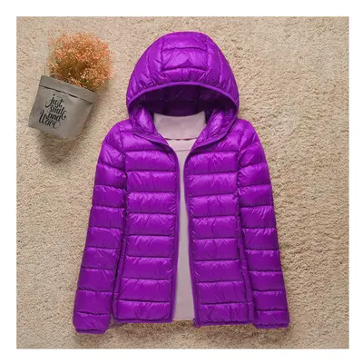 (S, Purple hooded) Women Winter Coat New Ultra Light White Duck Down Jacket Slim Wom